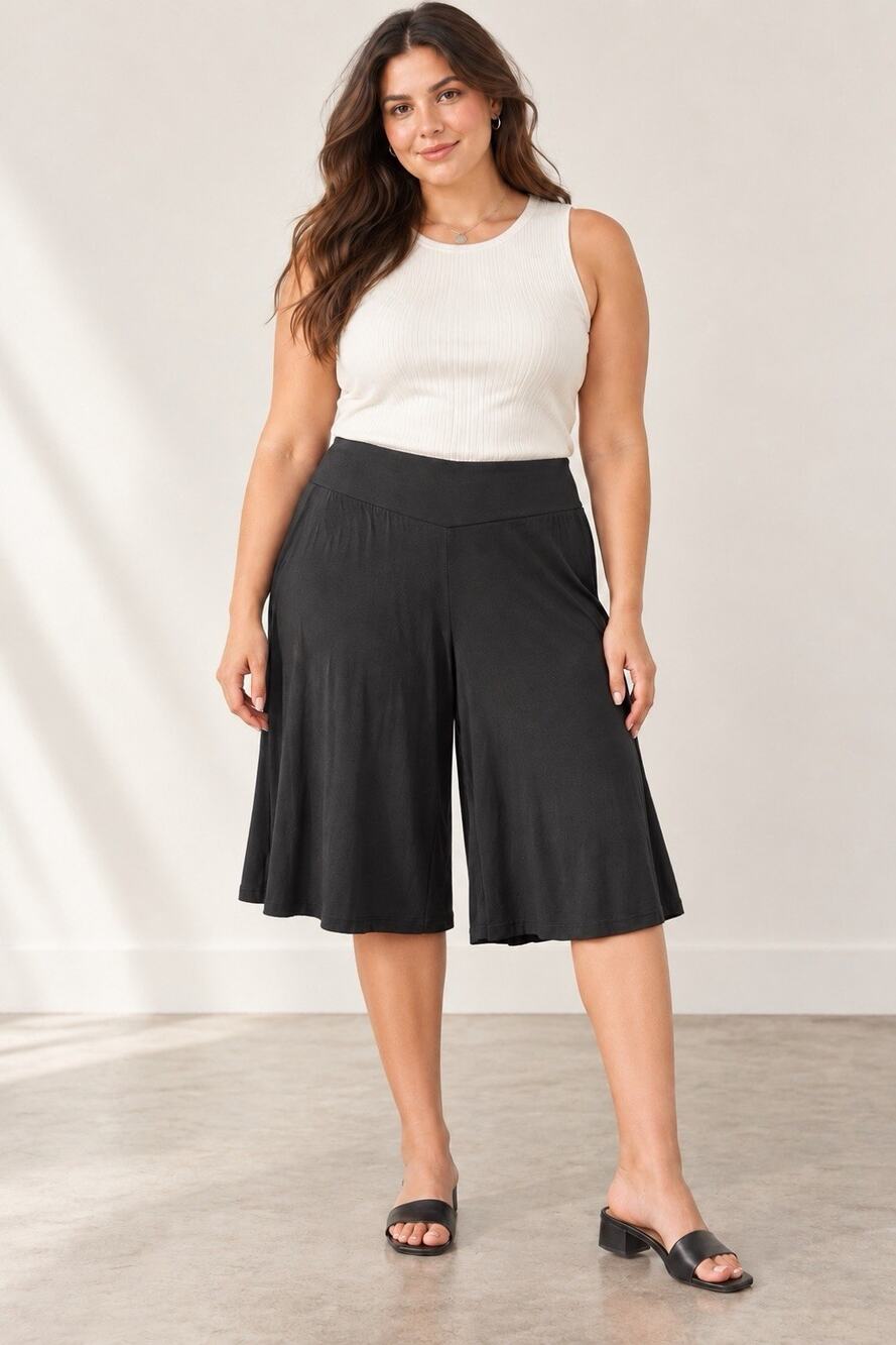 Ann TaylorLoft Wide Leg Gaucho Cropped Pull On Pants Black Size XL